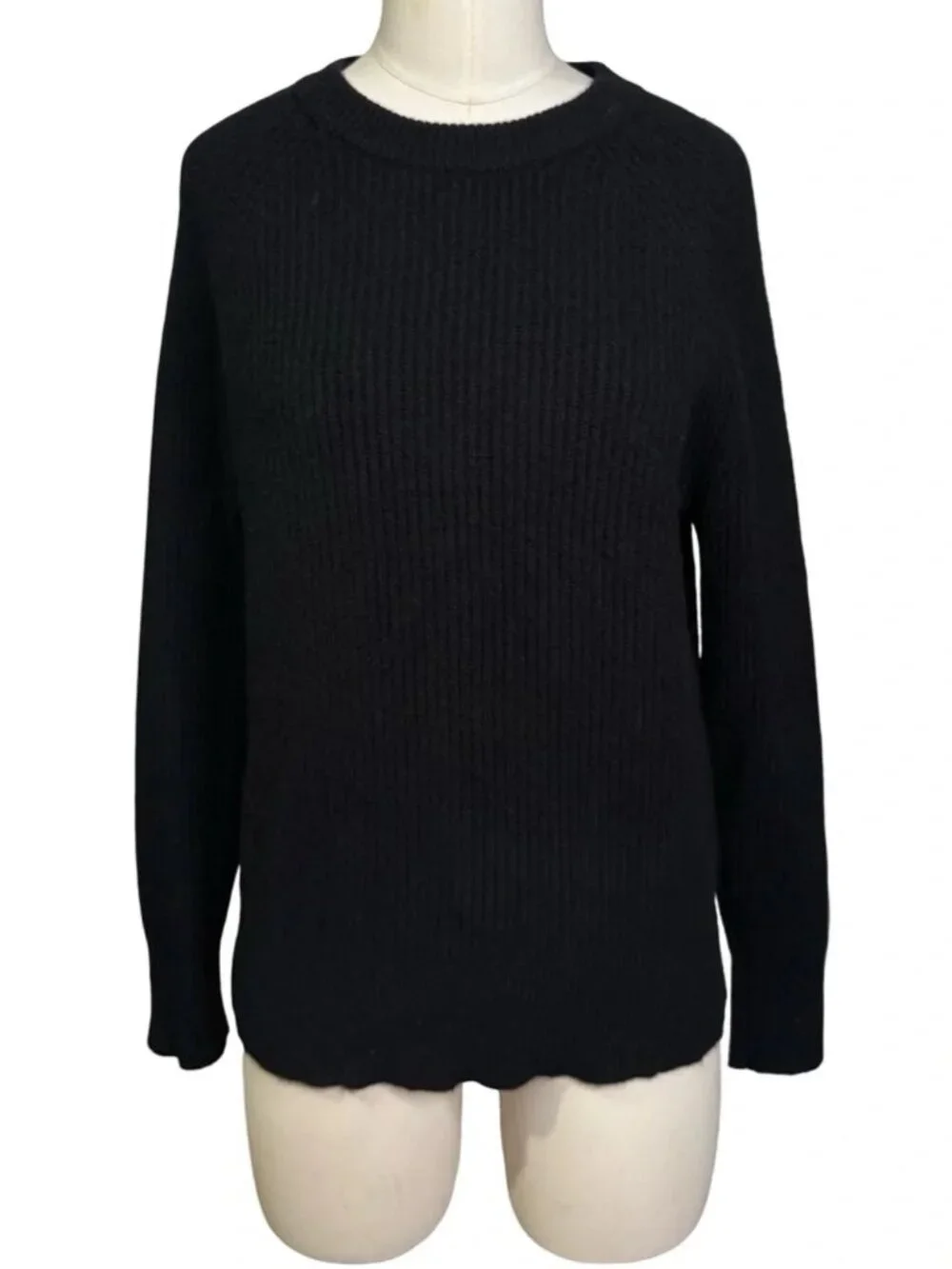 J.Crew 100% Cashmere Black Ribbed Knit Crewneck Sweater